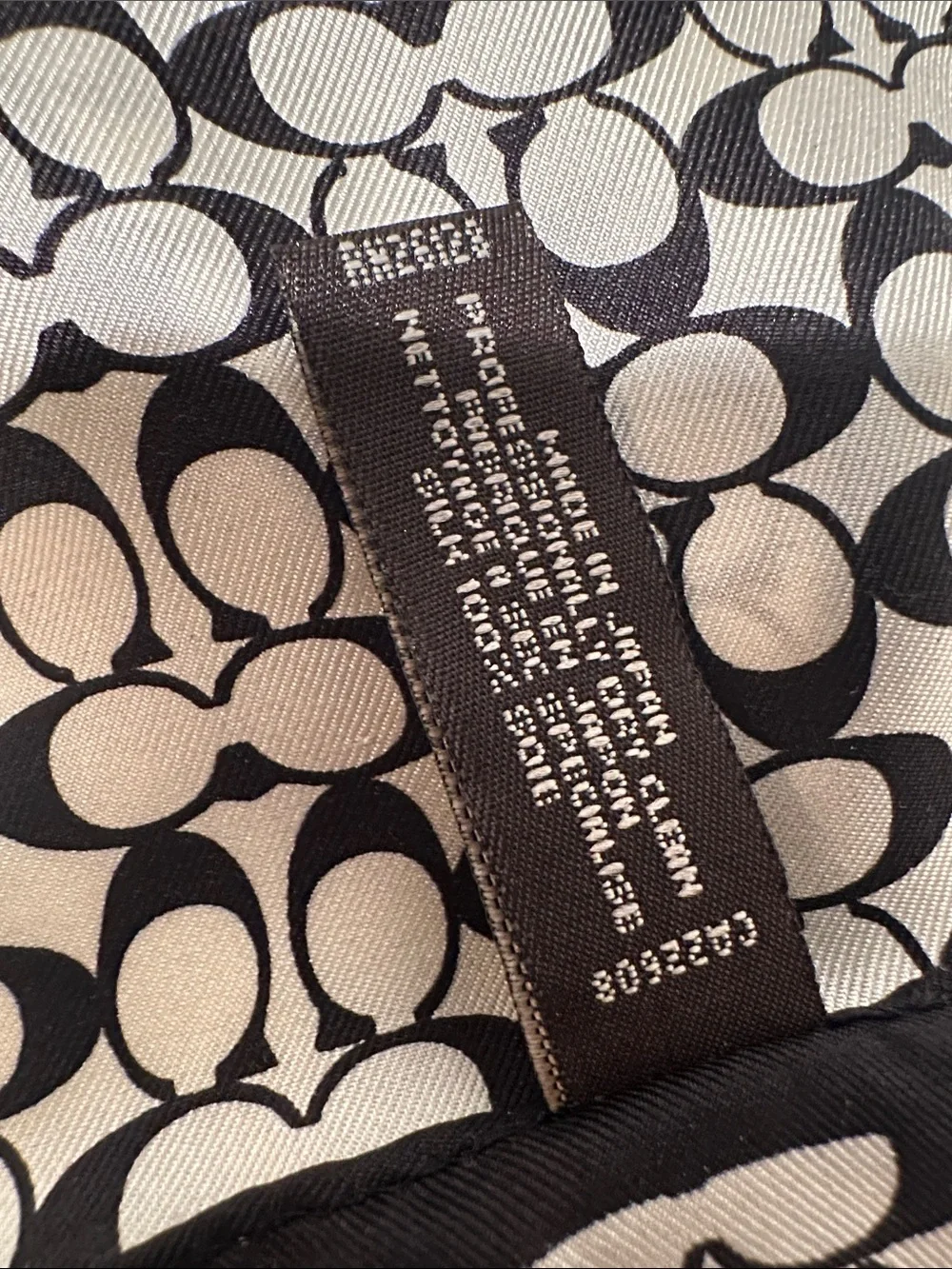 Coach Black & Cream Signature Pattern Silk Scarf